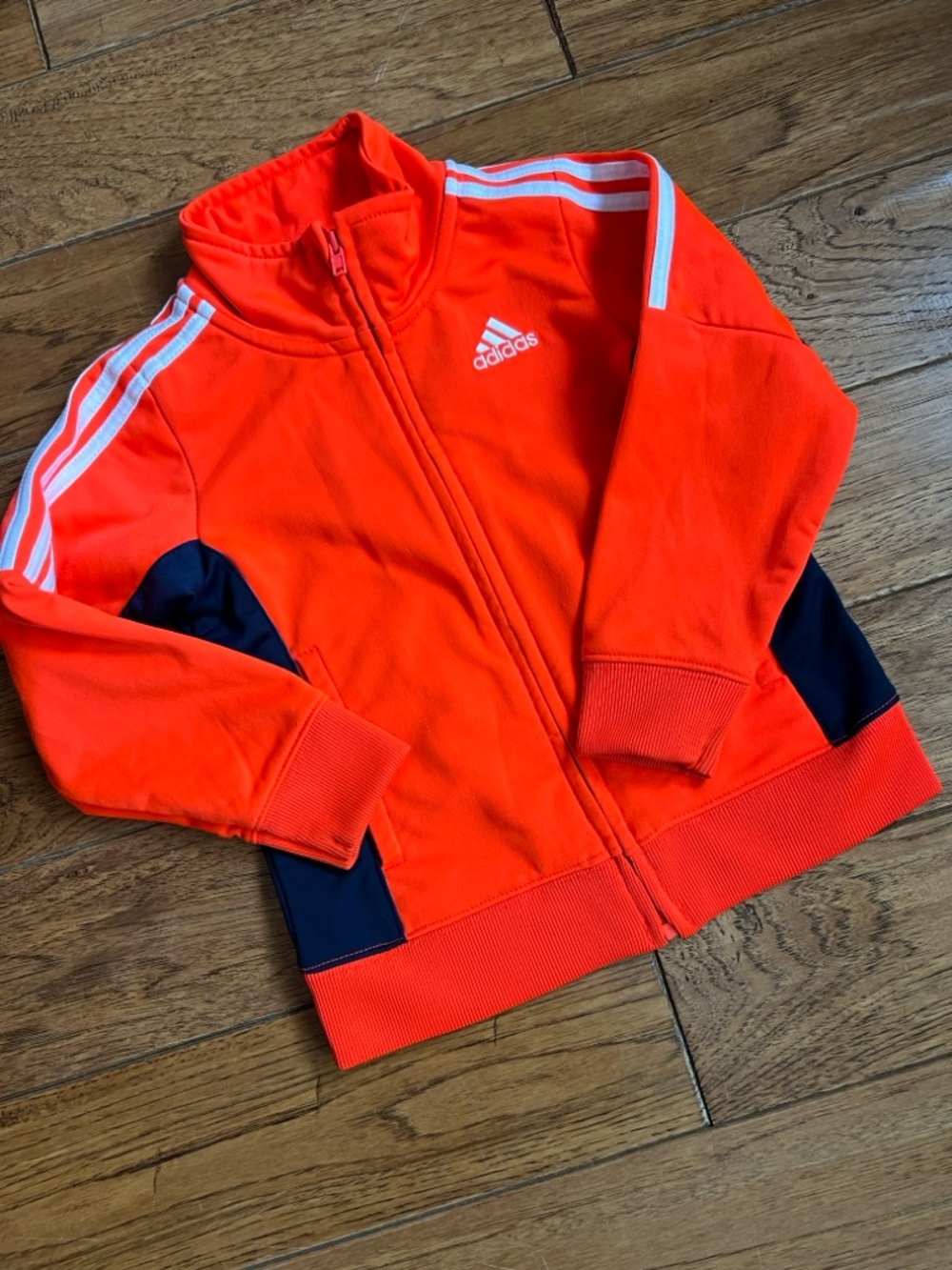 adidas Kids Bright Orange Zip-Up Track Jacket with Navy Panels